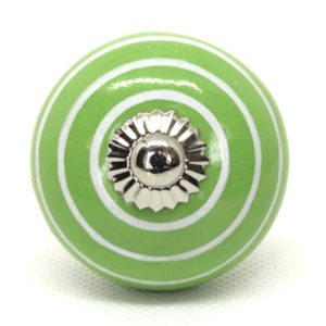 Grand bouton céramique rayé vert et blanc